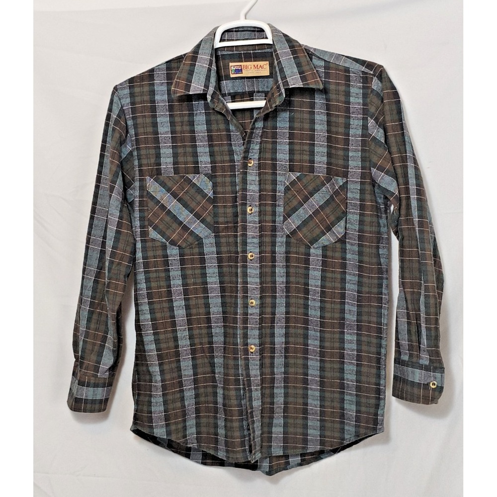 VTG Big Mac Cotton Plaid Flannel Shirt Mens M Work Wear Earthy Made in Bulgaria